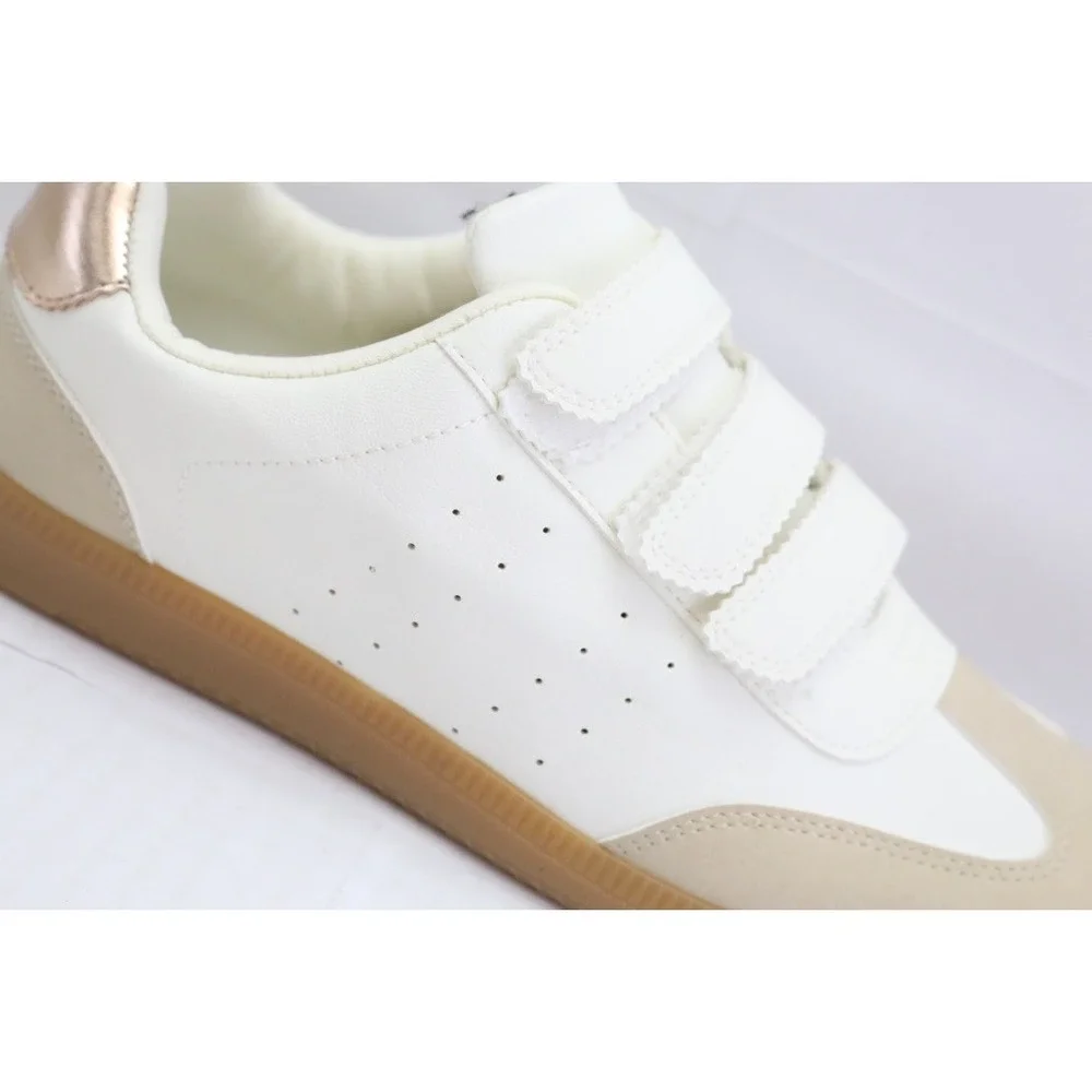 Dolce Vita White Tan Rose Gold Sneakers Size 8.5 Womens Quick Hook & Loop NEW